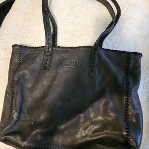Prada Black Leather Tote Bag